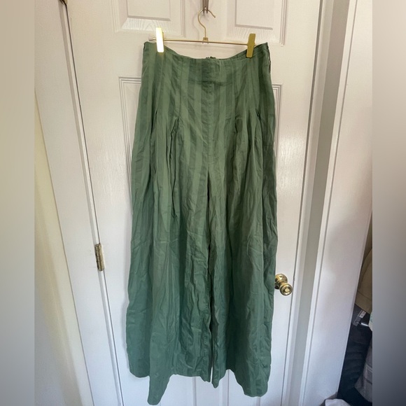 TULAROSA Revolve Kade Pant Green Striped Pleated Wide Leg Trousers Size Large - Picture 5 of 13
